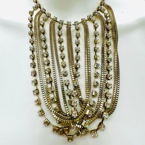 Natasha Couture Necklace Multi Layered Gold Tone Crystals Statement Piece
